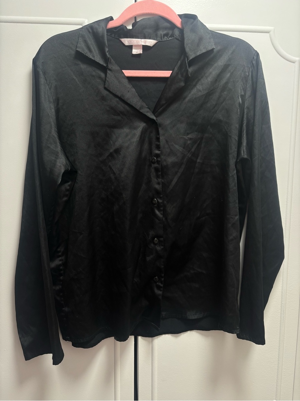 Victoria's Secret Black Satin Button-Up Blouse